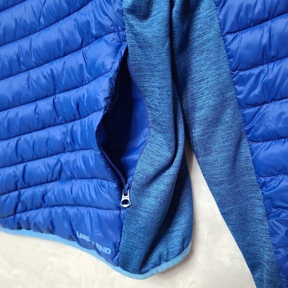 Lands End Primaloft Hybrid Blue Packable Puffer Yellow Zipper Mens Size L 42-44 - Picture 2 of 14